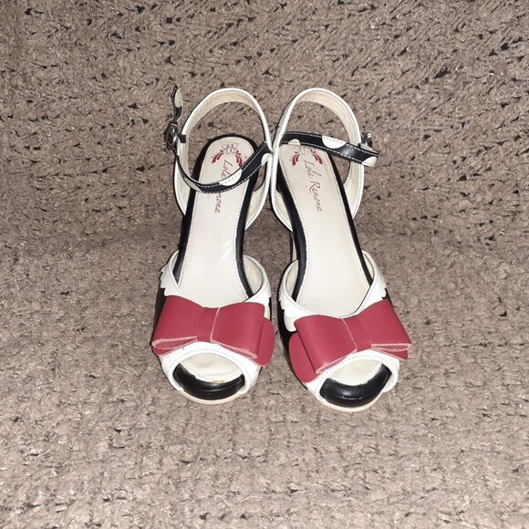 LOLA RAMONA-Angie-Rockabilly/Retro-Black/White Polka Dot-Red Bow-Sz 37-Excellent - Picture 3 of 8